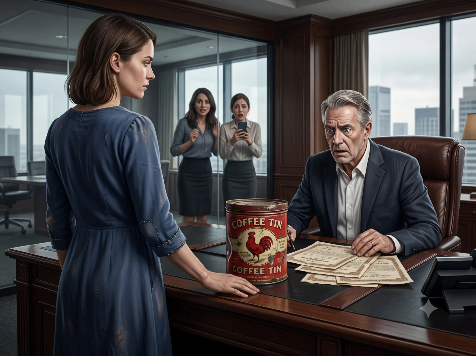 MY COWORKERS SENT ME TO A MILLIONAIRE TO MOCK MY OLD DRESS—BUT MY FATHER’S COFFEE TIN EXPOSED THE $48 MILLION SECRET THEY HAD BURIED FOR 10 YEARS
