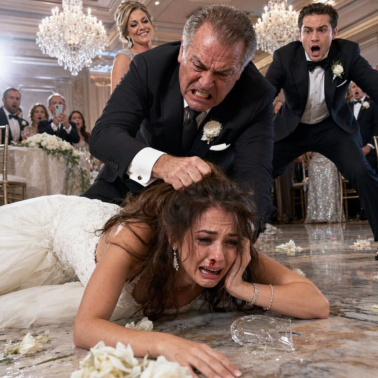 At my wedding reception, my father ordered me to ask my rich fiancé for a $30,000 down payment on his new Cadillac Escalade SUV. When I refused, he grabbed my hair & smashed my face into the floor. My nose shattered. I looked up & saw my mom and father smiling... I whispered only 4 words to my fiancé. 20 minutes later, my father smile completely disappeared because... - True Stories
