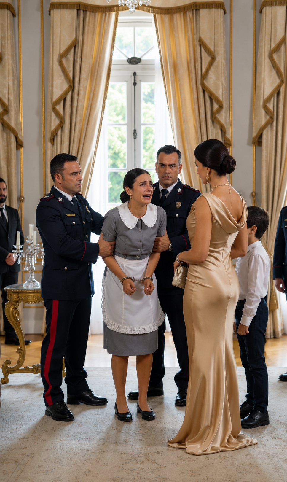 Everyone thought Lucia was the thief because she was wearing a maid's uniform… until Mateo spoke up and said he had seen the real person hiding the necklace.