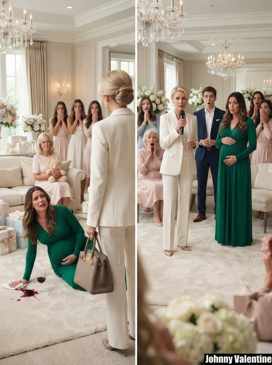 During my daughter's baby shower, I walked in to find her on her hands and knees scrubbing spilled wine off the rug. Her mother-in-law was sitting on the sofa, opening her gifts and mocking her weight. I pulled my daughter up, grabbed the microphone from the DJ, and uttered five words that silenced the entire ballroom: "The trust fund is gone."