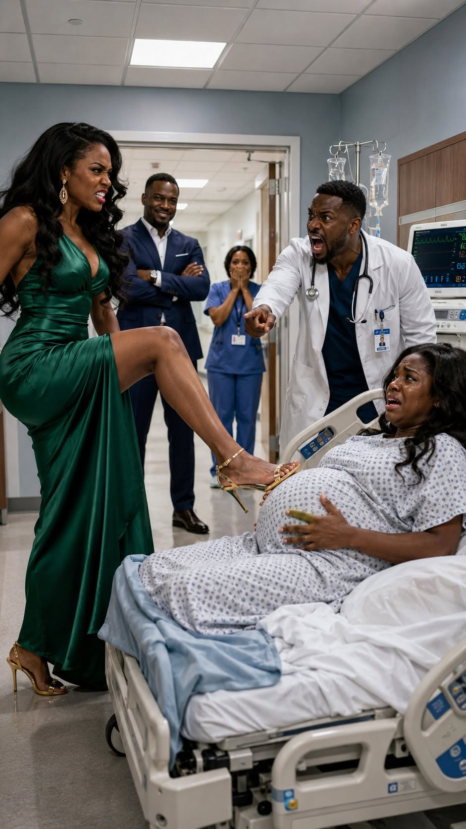 My billionaire husband watched his mistress trip my 8-month-pregnant body near the hospital stairs, and lied, "She's unstable. Transfer her to the psych ward". His private medics rushed forward with a stretcher to lock me away and steal my baby. The mistress smirked: "You’re just an incubator, and your time is up." I didn't scream or beg. I simply looked past them as the Hospital Director walked out. They didn't realize their nightmare was about burned to hell...
