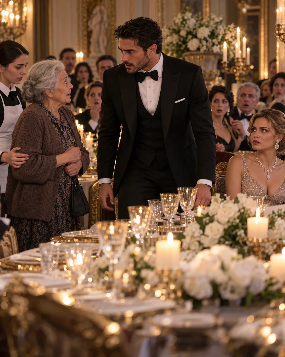 THE MAFIA BOSS’S FIANCÉE TOLD ME TO SEAT HIS SEVENTY-EIGHT-YEAR-OLD FORMER HOUSEKEEPER IN THE KITCHEN—BUT WHEN I BROUGHT HER TO THE ENGAGEMENT TABLE, LUCA MORETTI STOOD UP AND CALLED HER “MAMA ROSA.”