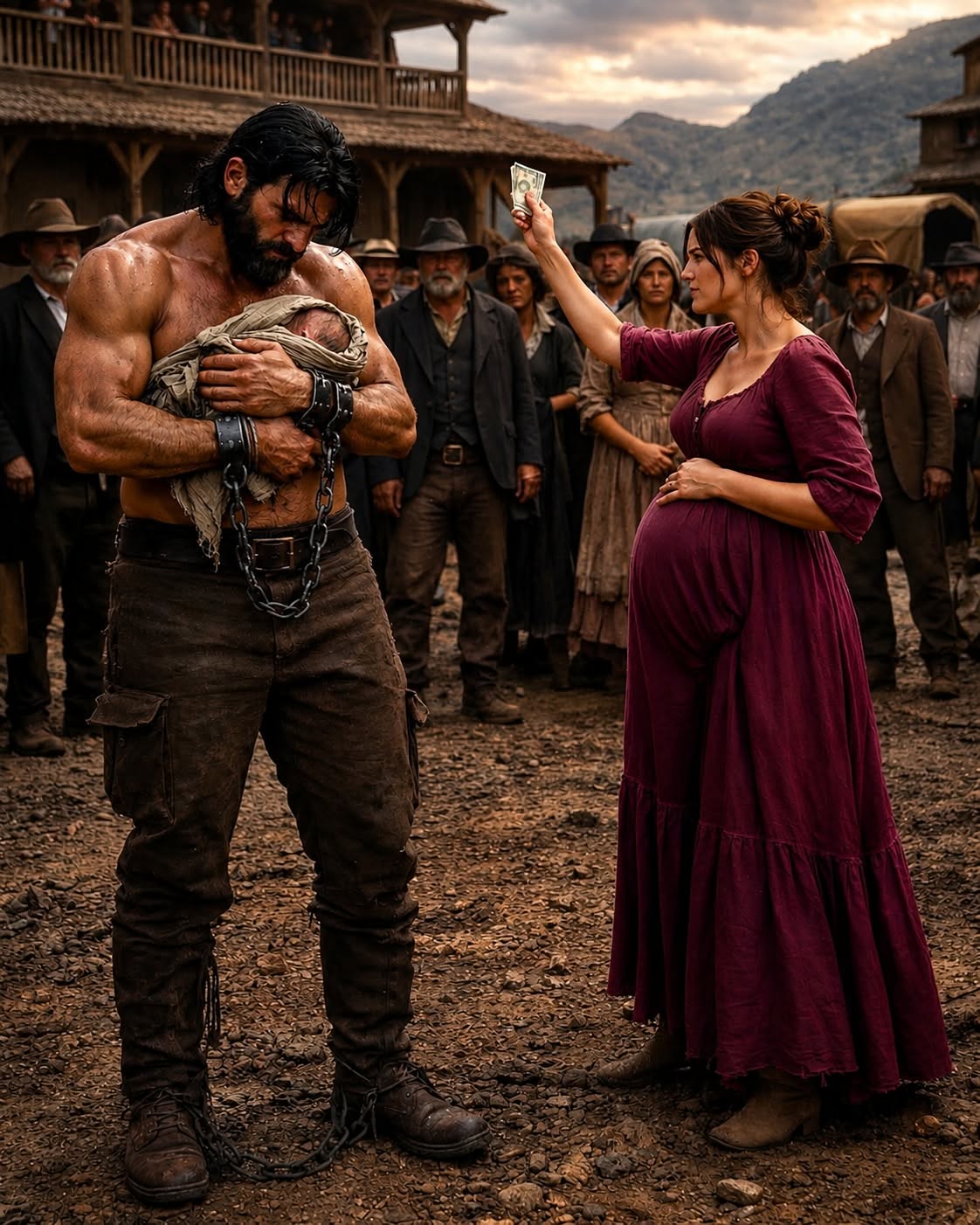 The Pregnant Widow Raised Her Hand for the Burned Mountain Man—Then Dry Creek Learned Why He Had Been Chained
