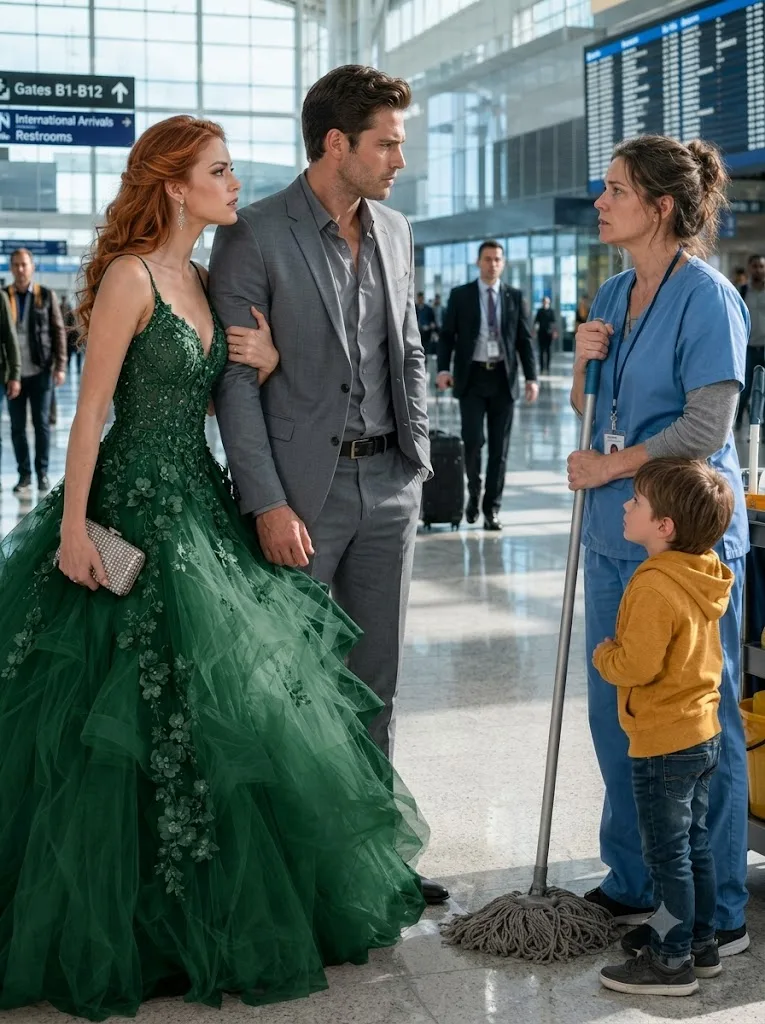 FIVE YEARS AFTER OUR DIVORCE, I FOUND MY EX-WIFE MOPPING THE AIRPORT FLOOR—THEN MY FIANCÉE TURNED WHITE