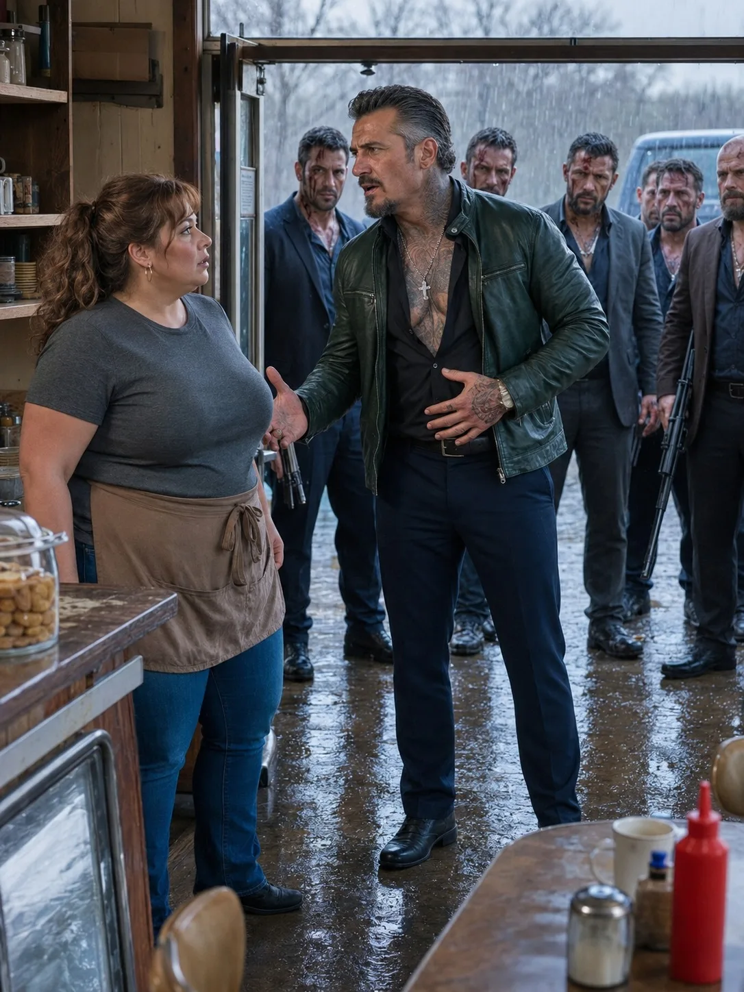TWENTY MEN CAME BLEEDING INTO MY DINER—THEN THEIR BOSS LOOKED AT ME AND SAID, “YOU’RE COMING WITH ME”