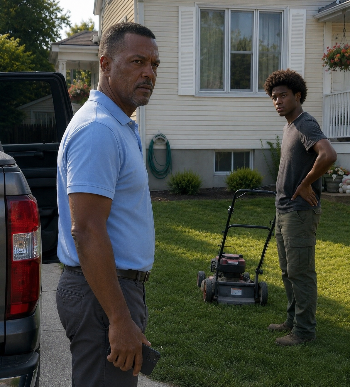 I HIRED A YOUNG MAN TO MO.W MY DAUGHTER'S LAWN WHILE SHE WAS AWAY. ABOUT AN HOUR AFTER HE ARRIVED, MY PHONE RANG. HIS VOICE WAS LOW AND TENSE. "SIR… IS SOMEONE SUPPOSED TO BE INSIDE THE HOUSE?