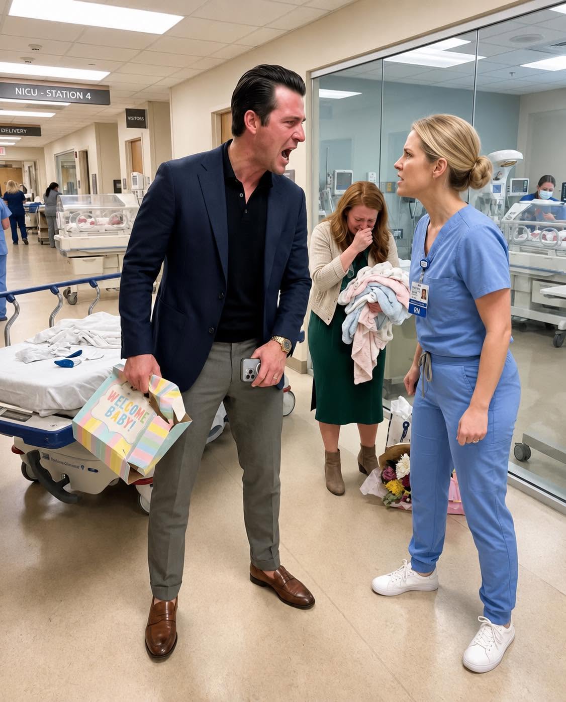 Ble:ed:ing and terrified, a wife signs the emergency C-section papers to save her unborn triplets while her cruel husband turns off his phone to cut cake with his first love. When he finally returns to the hospital, he freezes as a nurse says, “She left four days ago. Isn’t she home?”