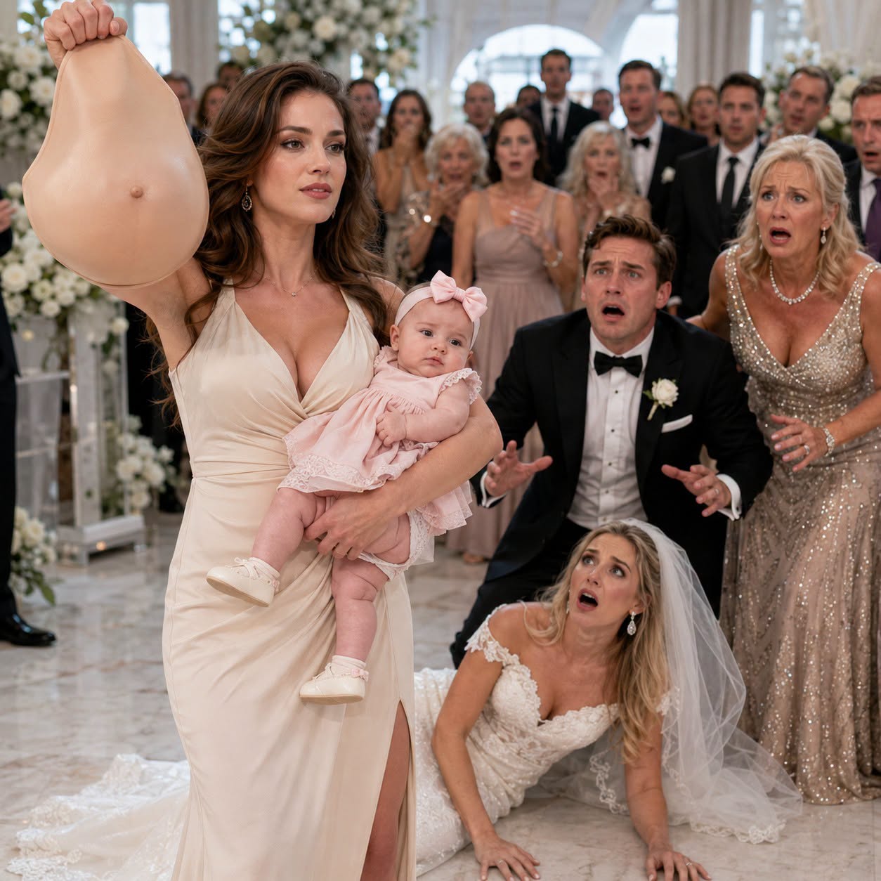 My husband threw divorce papers into my face while I cradled our newborn daughter. “I need a son, not a useless girl,” he sneered. His mother nodded. “We need a grandson. Someone else has already done what you couldn’t.” Months later, at his wedding to the mistress supposedly carrying his baby boy, I walked in holding my daughter and one sealed envelope. When I revealed what was inside, the groom went pale—and revenge had only just begun.