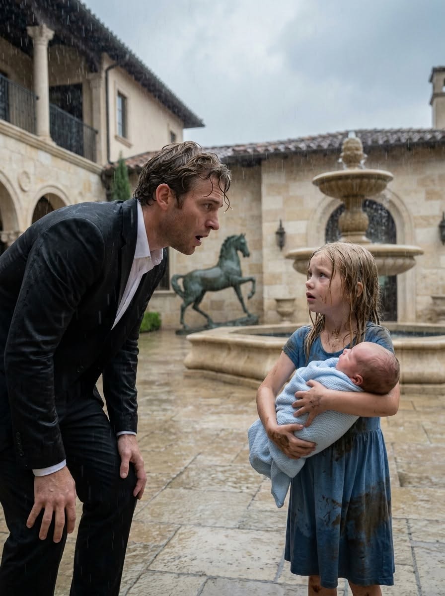 “Sir, I found your son beside the dumpster outside your mansion,” a soaking wet little girl said as she held a baby wrapped inside a black trash bag. The billionaire, who had been declared sterile twelve years earlier, didn't panic. He opened the letter taped to the baby's blanket and called his attorney, never realizing the traitor was already inside his own home.