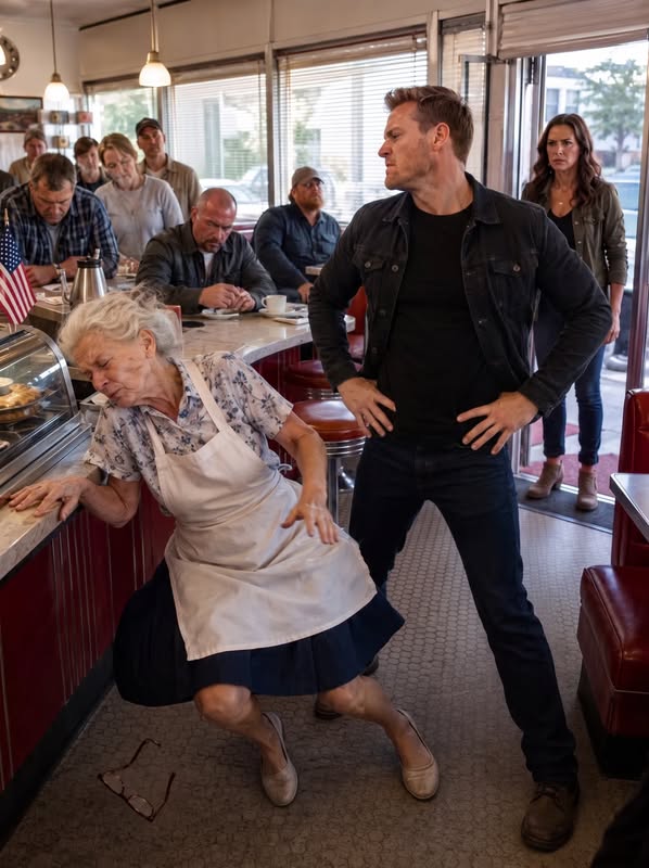 When a bu:lly sh0ved my 75-year-old mother during a confrontation in her North Carolina diner and warned he could do whatever he wanted, the regulars lowered their eyes and the sheriff called it a fall. I came home quietly, preserved the video he thought was incomplete, and waited beside the counter—until two black SUVs stopped outside and an officer entered using a rank no one knew I held
