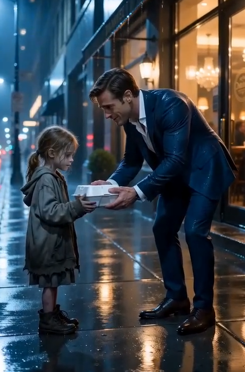 A hungry little girl accepted a simple meal outside a luxury restaurant... but the words she whispered made a successful businessman freeze in absolute disbelief.