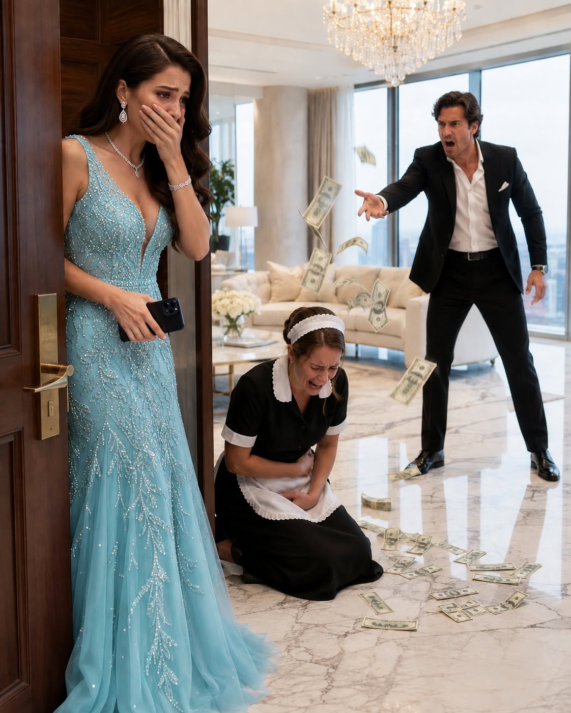 I arrived at my fiancé’s house unexpectedly and froze when I saw the young maid kneeling before him, sobbing. “Get rid of that baby,” he hissed. “It will destroy my career.”