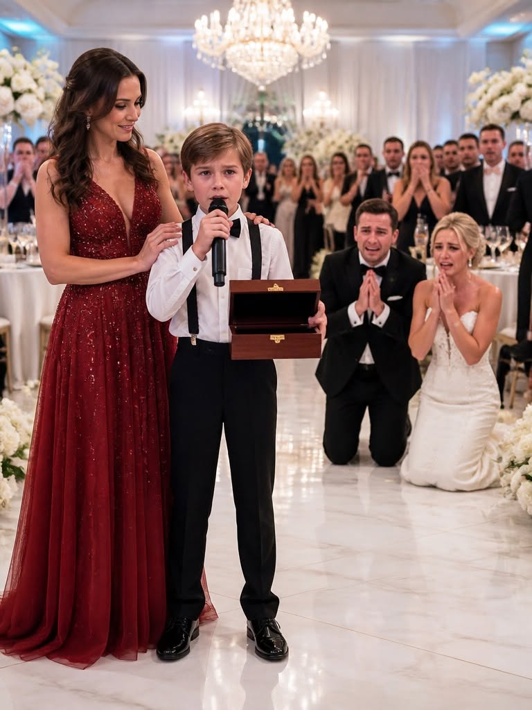 My ex-husband cheated on me, left me and our son, and still invited us to his wedding. During his speech, he laughed and said, “Leaving that trash was the best decision of my life!” The crowd burst into laughter. Then my son calmly took the microphone. “I brought a special gift for you, Dad,” he said, handing him a box. When my ex opened it, his scream silenced the entire room.