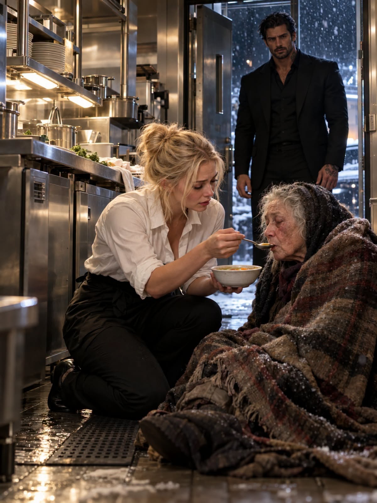 THE POOR WAITRESS SHARED HER FOOD WITH AN OLD WOMAN—THE NEXT DAY, THE MAFIA BOSS CAME LOOKING FOR HER
