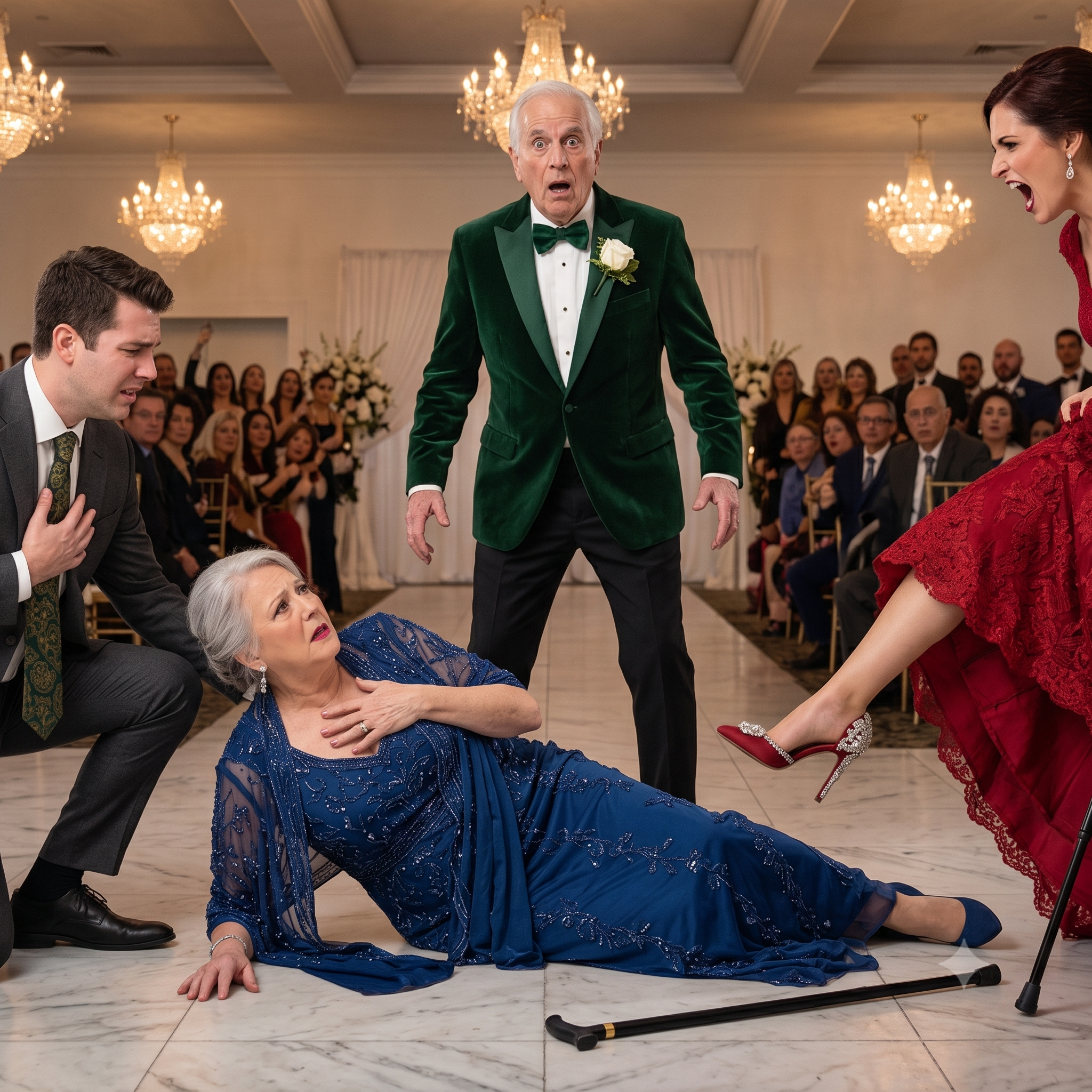 The sound of my mother’s cane striking the marble floor was sharper than the wedding bells outside.
