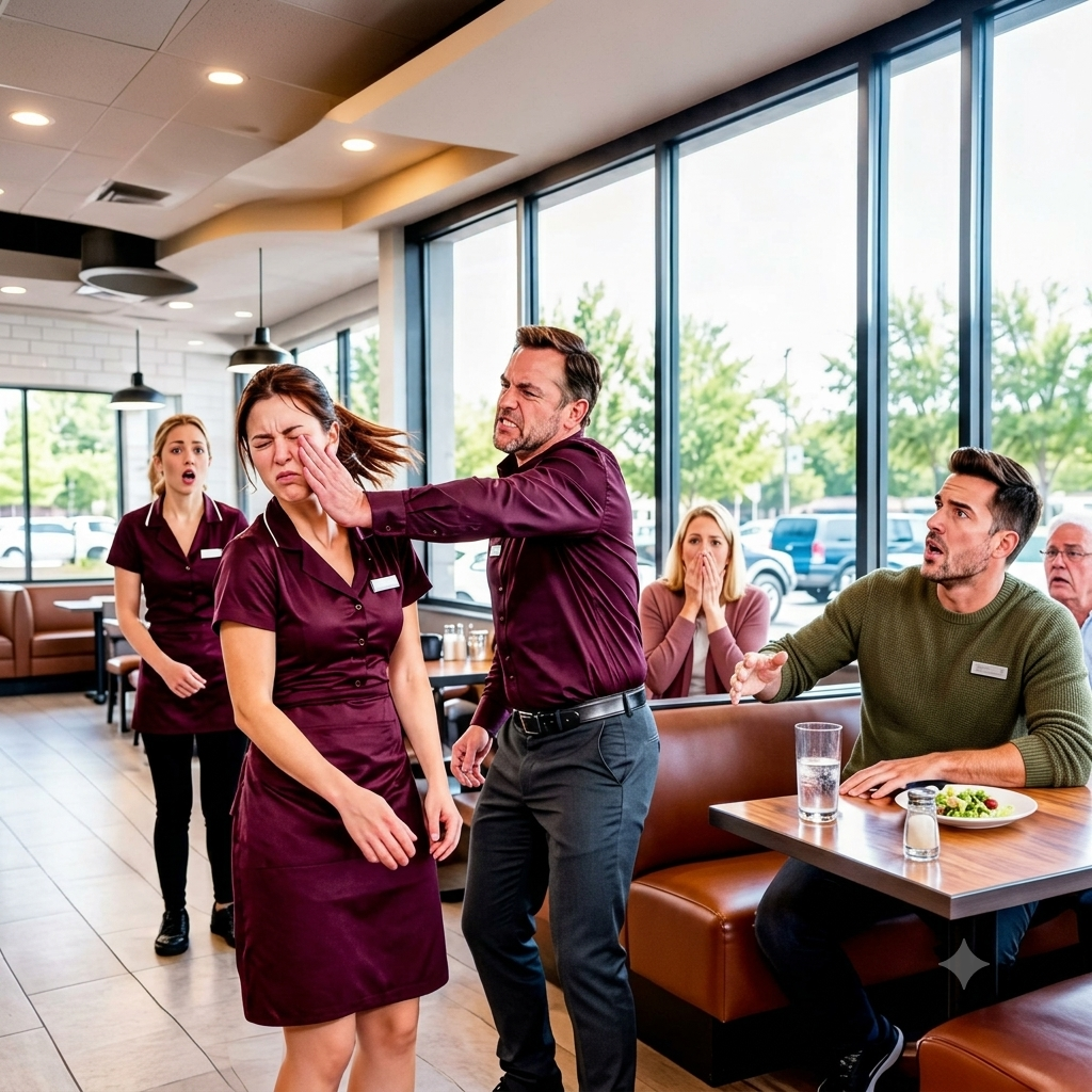 The Manager Slapped a Waitress in Front of a Packed Diner—Then One Quiet Customer Asked for the Security Footage Before Anyone Could Erase It