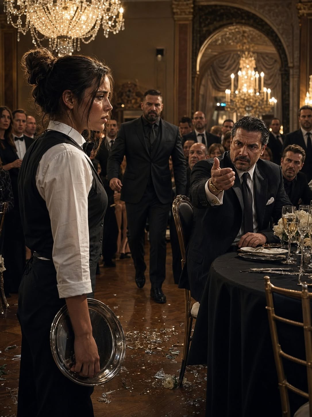 At the Gala, the Mafia Boss Ordered a Waitress Brought to Him—Then Her Whisper Revealed the Secret He Buried Years Ago. The silver tray cut into Maeve Carter’s palm hard enough to leave a red crescent beneath her thumb.