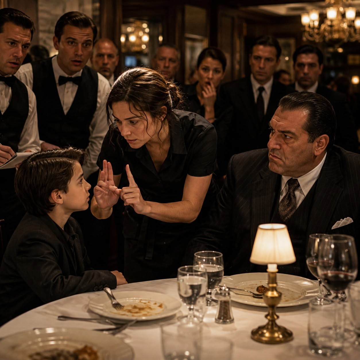 Every Waiter Ignored the Mafia Boss’s Deaf Son—Until One Exhausted Waitress Signed Five Words That Made the Entire Restaurant Go Silent