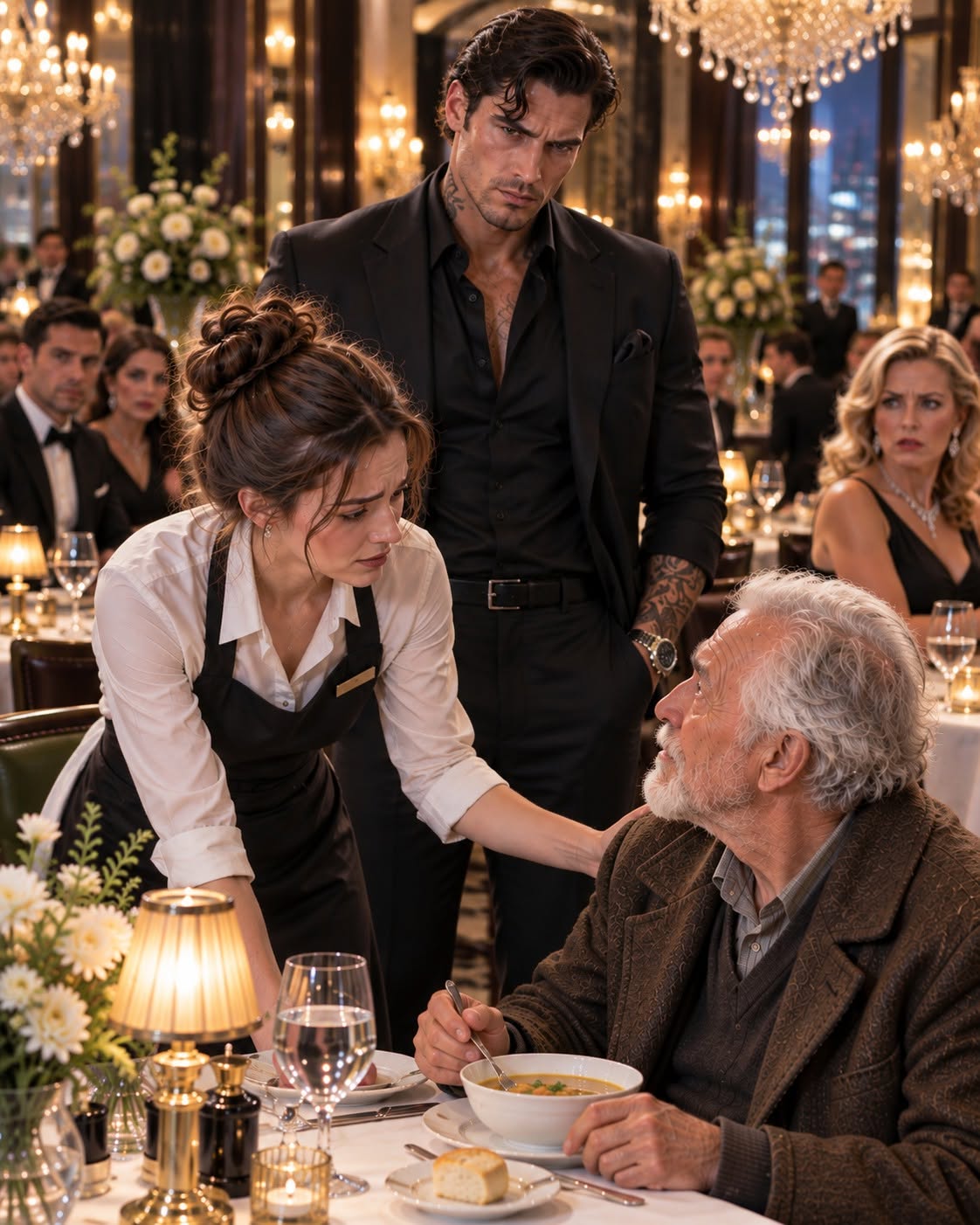 The night I lost my job started with a bowl of chicken soup, an old man in a frayed brown coat, and a wealthy woman who decided he didn’t belong in the same room as her
