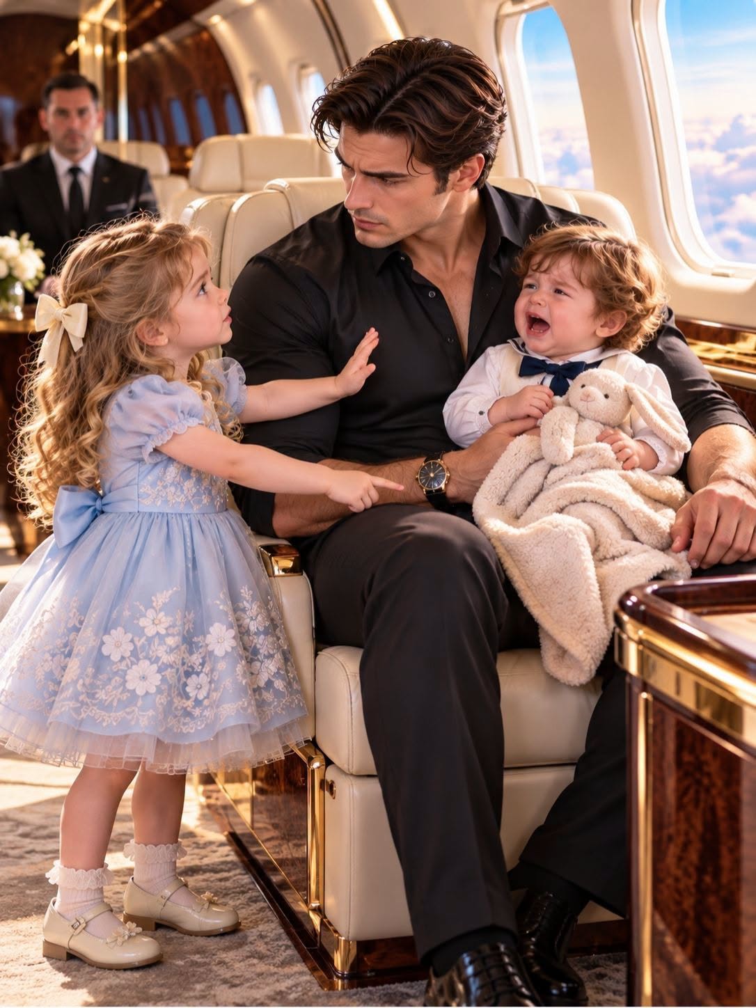 Eighty-seven minutes into the flight, the baby in first class was still screaming, and every adult on board had already given up. The father had tried three bottles, four blankets, a private doctor on the ground, and a security detail that made grown men look away