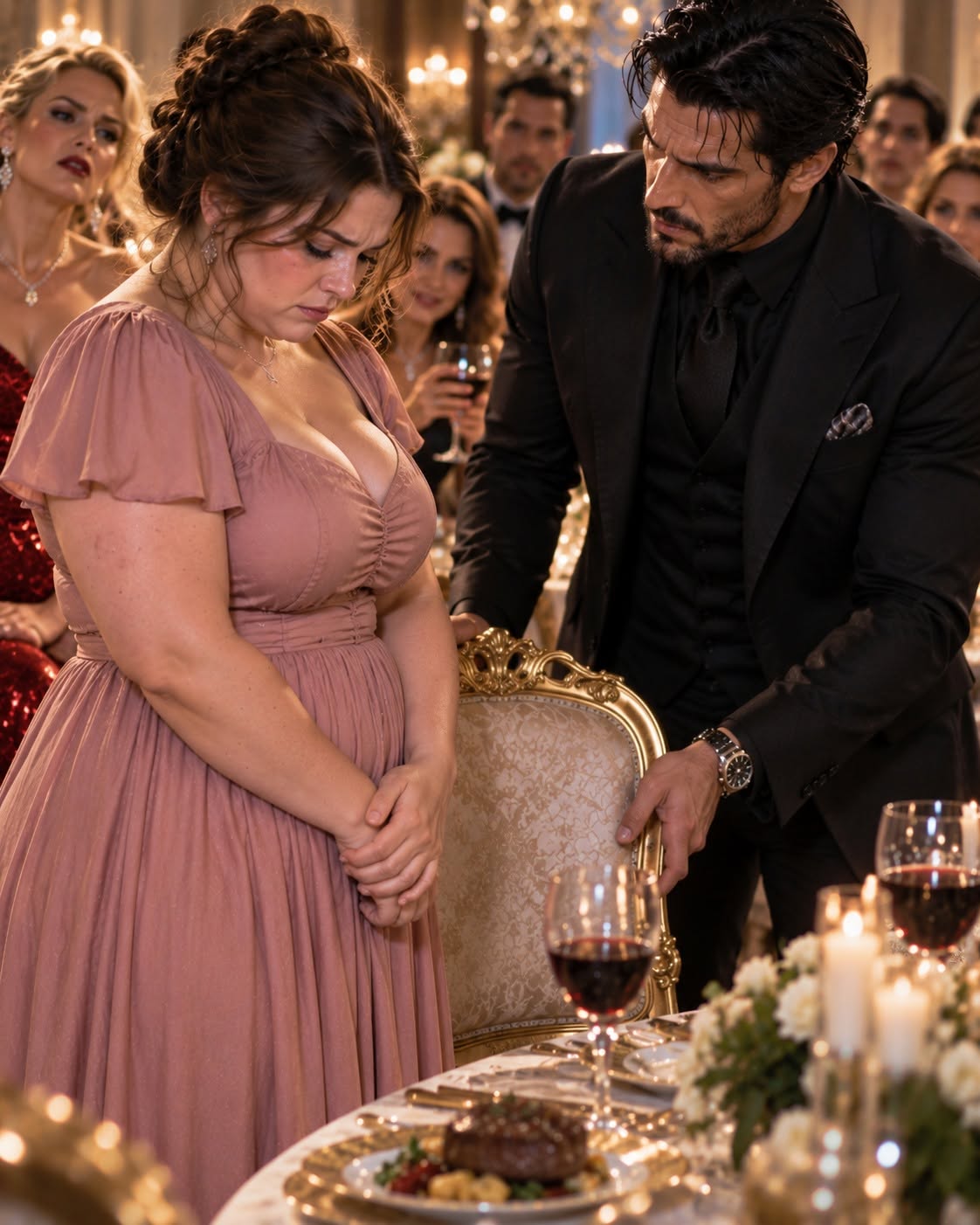 They Made the Plus-Size Girl Stand While Everyone Ate—Then the Mafia Boss Pulled Out the Chair... “Don’t bring another chair. Elena can stand.” Her aunt told her to endure it while forty-seven guests watched her hold a dinner plate with nowhere to sit.