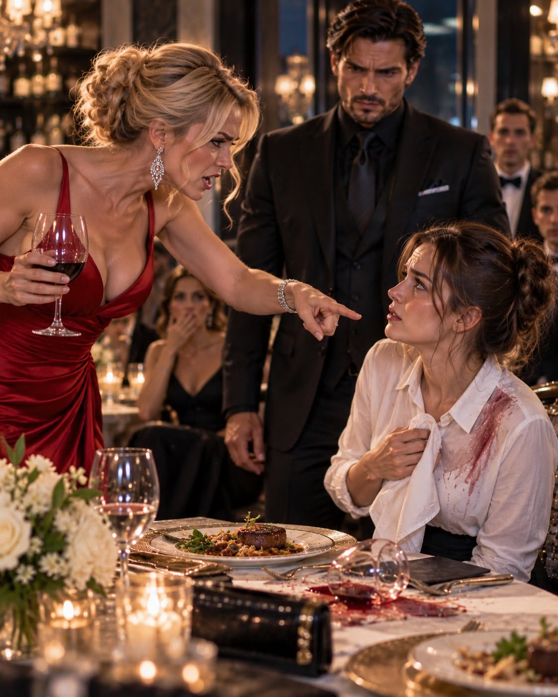 His Ex Humiliated the New Secretary at Dinner—The Mafia Boss Stood Up and Chose a Side. Camilla Davenport poured a glass of red wine down Nora Hastings’s dress and called her a glorified typist. Nora reached for a napkin, expecting her employer to send her away before she embarrassed his powerful guests.