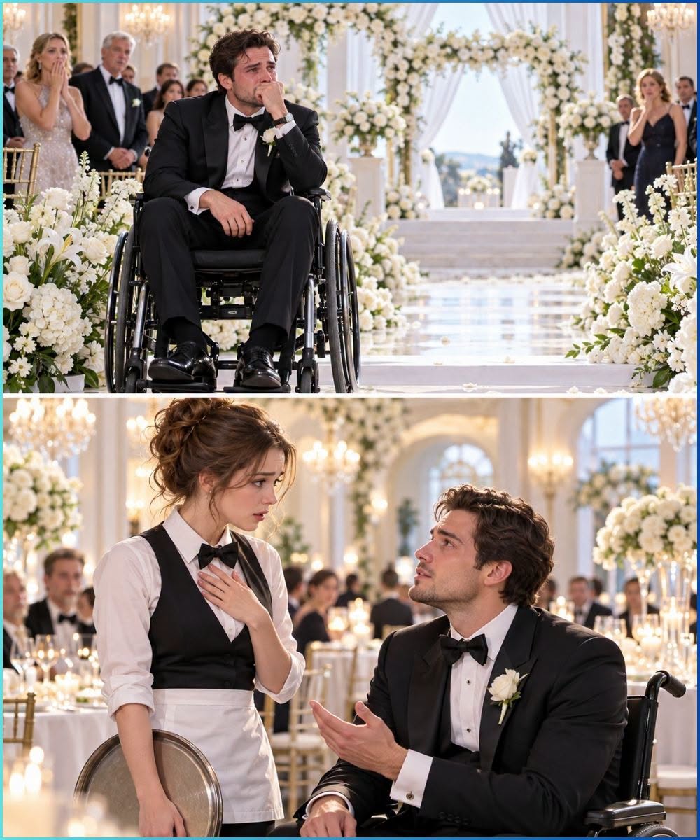 The billionaire was abandoned at the altar in his wheelchair, then he asked a banquet server to pretend she loved him. The first thing Ethan Caldwell heard after his bride walked away was the sound of someone in the third row unlocking a phone. Not crying. Not gasping. A phone.
