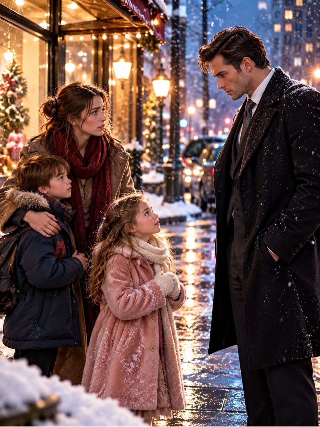 She Was Stranded in the Snow With Three Children — Then a Mafia Don Heard the Little Girl's Question. The bus doors closed with Amelia Carter still on the wrong side of them, and the cold came for her children like something with a memory.