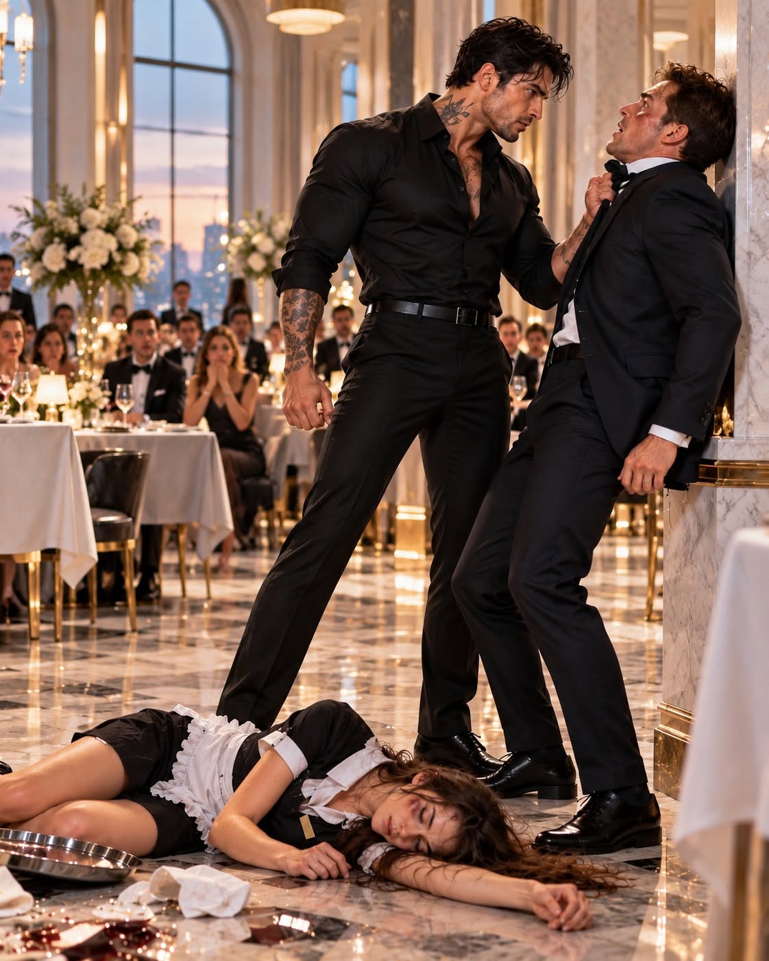 At 9:17 P.M., a wealthy customer punched me so hard I lost consciousness on the checkered floor of a New York diner. My crime? Refusing to let him touch me. His two friends laughed while I lay bleeding beside an overturned coffee cup. **But they stopped laughing when Vincent Castellano, the most feared mafia boss in New York, walked through the door, knelt beside me, and said, “She's under my protection
