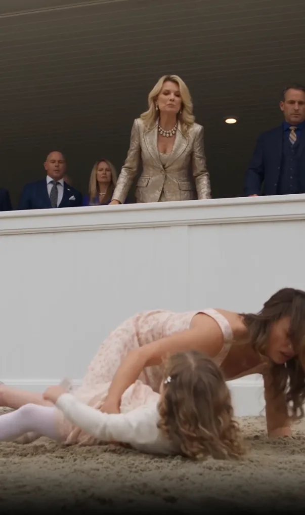 Lors d'un déjeuner de donateurs bondé au Carbone Polo Club, Ramona marche derrière Alina alors qu'elle tient Lucy, âgée de trois ans, et pousse violemment la mère et l'enfant du bord d'une petite estrade d'observation