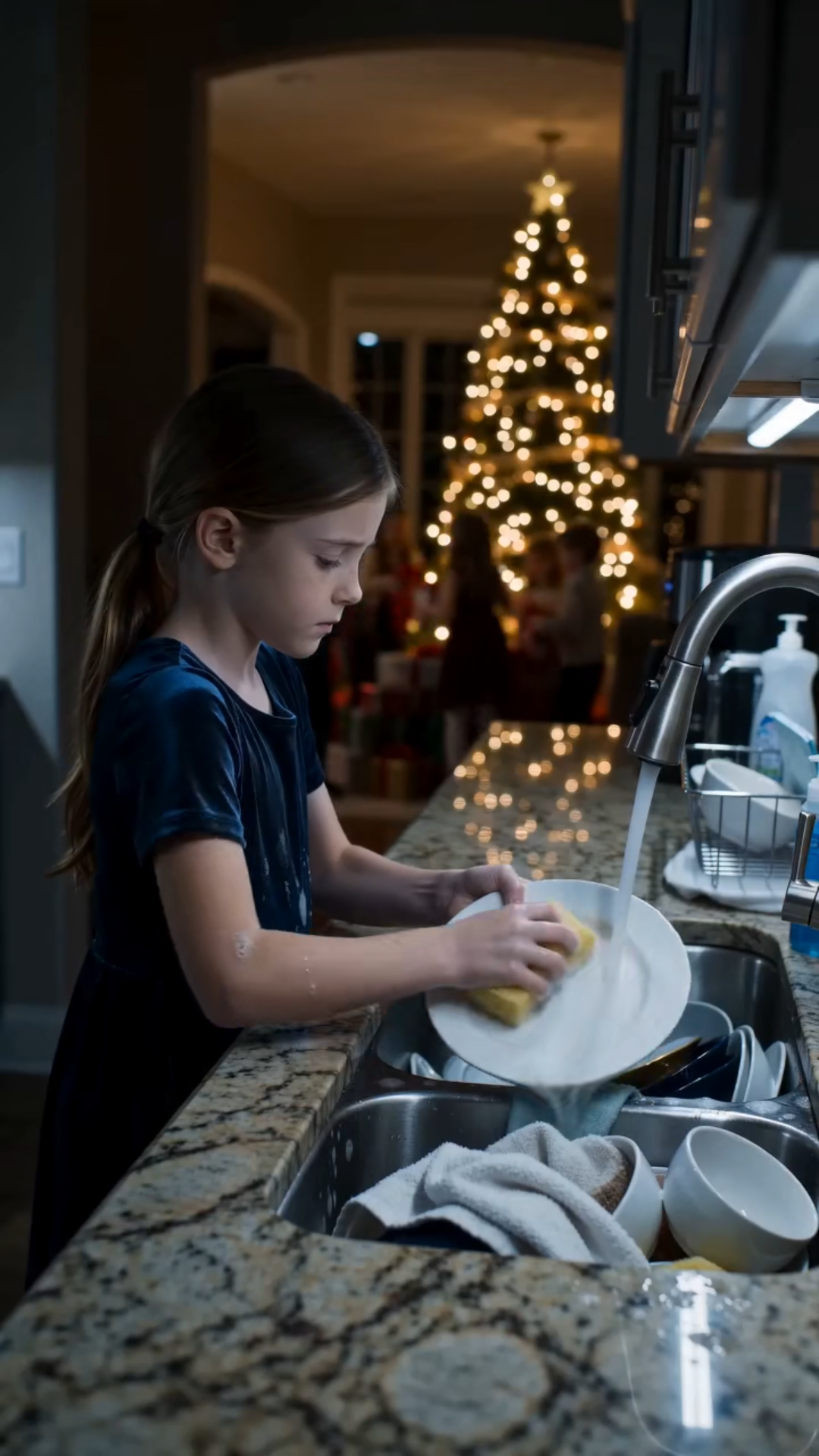 La niña lavaba los platos mientras todos celebraban la Navidad… hasta que un desconocido cambió su destino