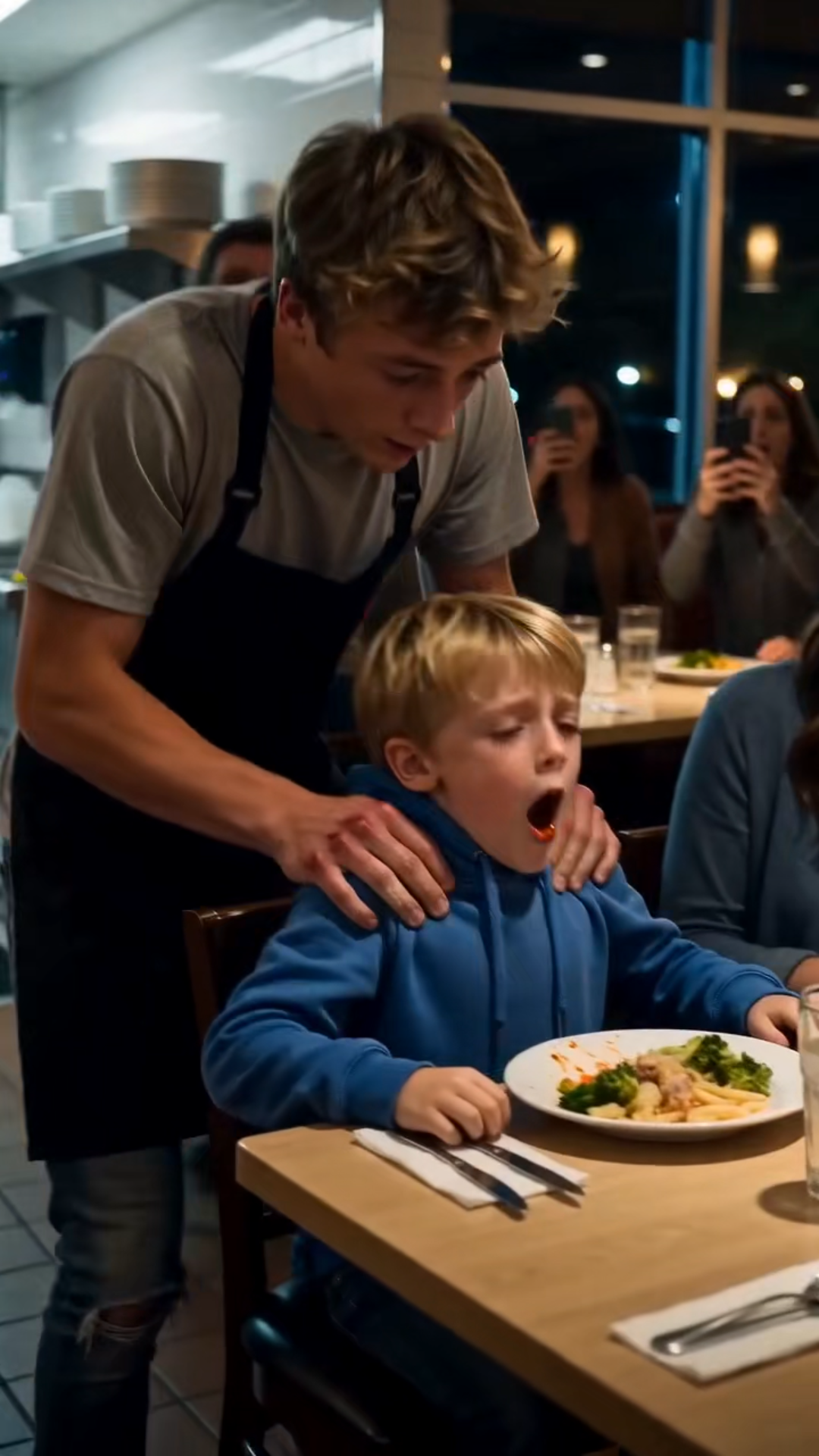 **Un jeune serveur sauve un enfant en plein restaurant… personne ne connaissait la tragédie qui lui avait appris ce geste**