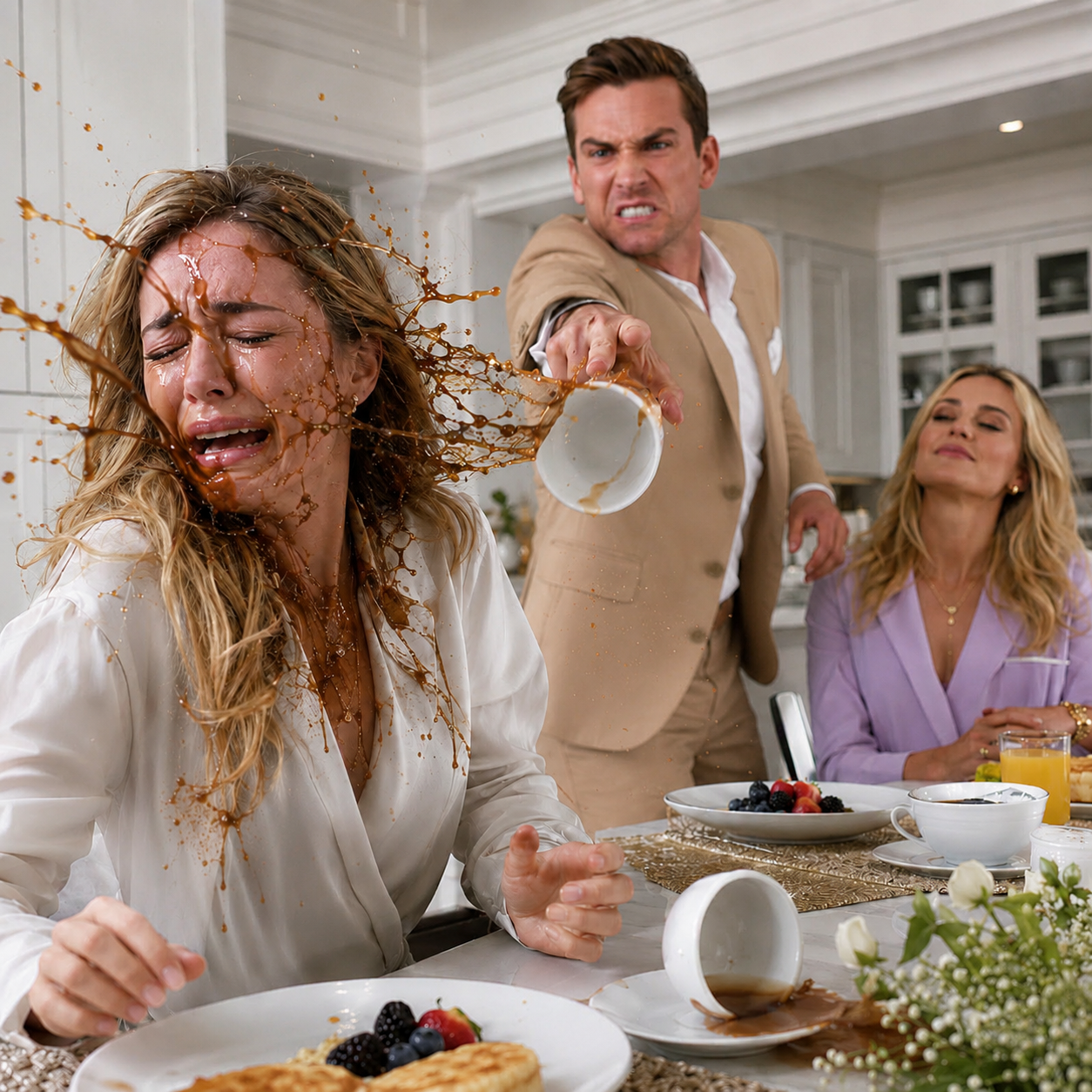 During breakfast, my husband threw scalding hot coffee in my face because I refused to give my bank card to his sister.
