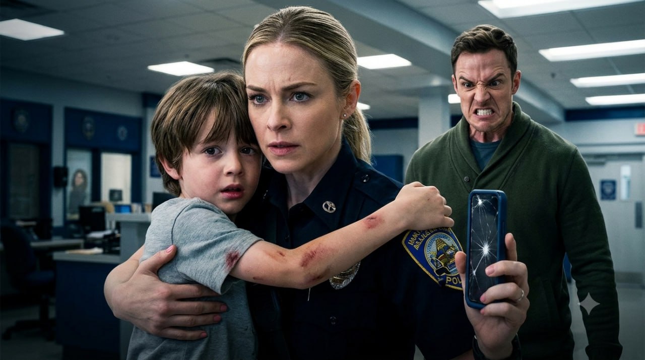 A bruised little boy burst into our Nashville police station screaming for help—and the man chasing him stopped dead when he saw me behind the desk.