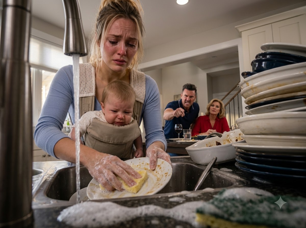 When I Arrived at My Daughter’s House, She Was Washing Dishes with One Arm and Holding Her Crying Baby with the Other—So I Made One Phone Call… and Before Dessert, Her Husband Lost Everything
