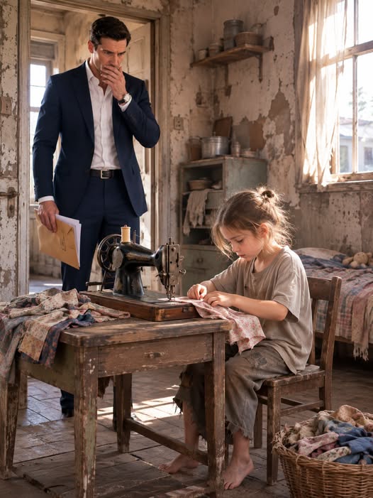 The Millionaire Came to Collect the Rent—Then He Found a Little Girl Sewing to Keep Her Mother Alive