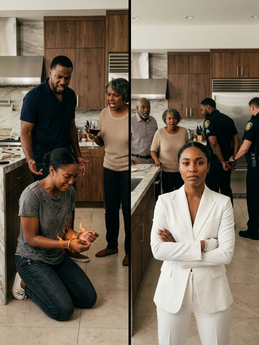 My husband deliberately pushed my hand onto the hot stove because the steak was “overcooked.” As I collapsed in agony, my mother-in-law stepped over me to grab the wine, laughing, “She needs to learn her place.” My father-in-law just turned up the TV. They thought I was reaching under the kitchen island for a bandage. They didn’t know I was turning the hidden security camera’s live feed public—and sending the link directly to his entire corporate board.