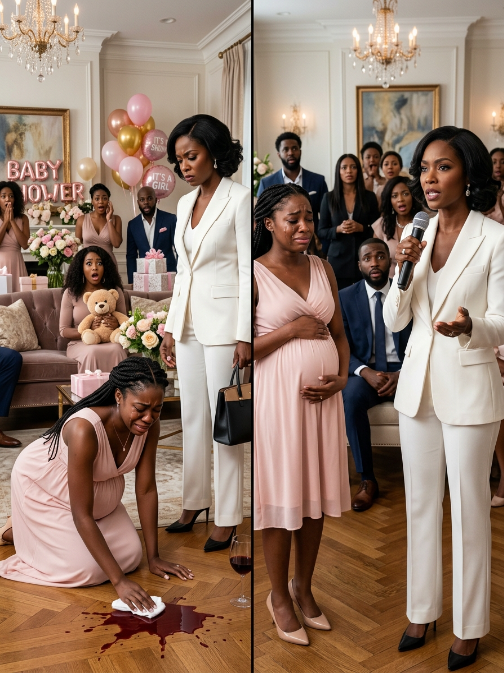 During my daughter’s baby shower, I walked in to find her on her hands and knees scrubbing spilled wine off the rug. Her mother-in-law was sitting on the sofa, opening her gifts and mocking her weight. I pulled my daughter up, grabbed the microphone from the DJ, and uttered five words that silenced the entire ballroom: “The trust fund is gone.”