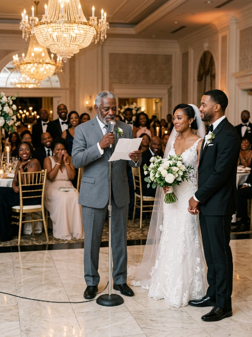 At their lavish wedding, my brother’s bride sneered, “A poor family like yours ruins our prestige.” My father suddenly laughed, stood up—and walked out. Seconds later, the truth she’d mocked was revealed, draining all color from her face.