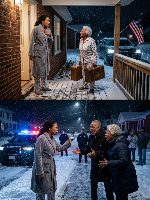 I opened my door at 2 a.m. in -38°F, and there she was—my 78-year-old grandma, shaking beside two suitcases while my parents’ SUV disappeared into the dark. “Sorry to bother you, sweetheart,” she whispered. I should’ve broken down. Instead, I made one call. Two weeks later, they were outside my house screaming, “Open this door right now!” They thought dumping her was the end of it. They were wrong.