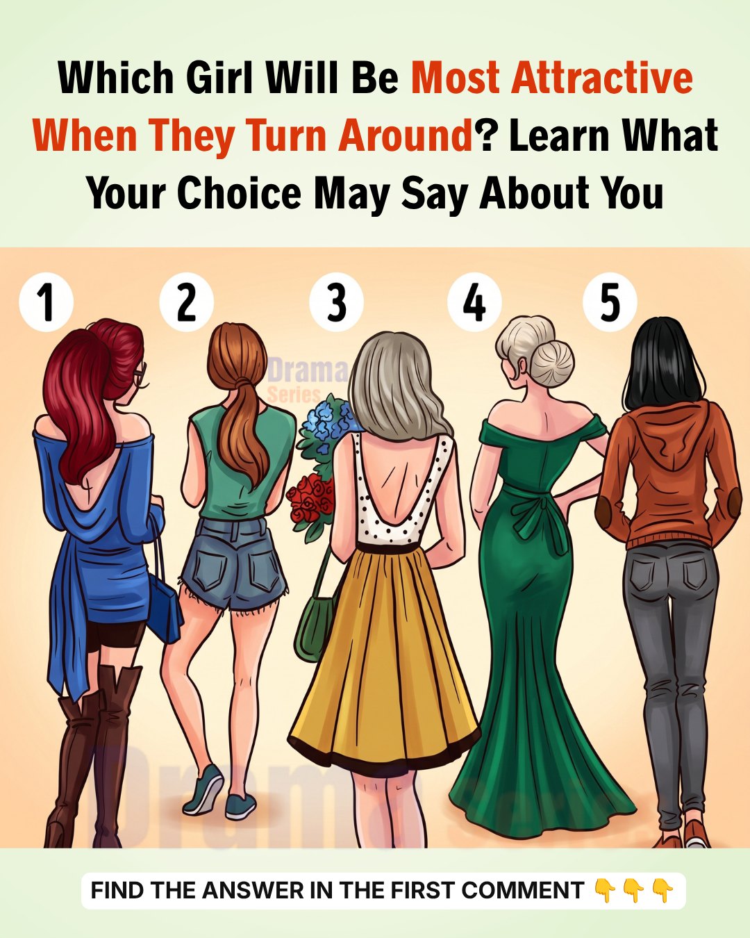 Which Girl Will Seem Most Attractive When She Turns Around? Your Choice Might Reveal Something About Your Personality