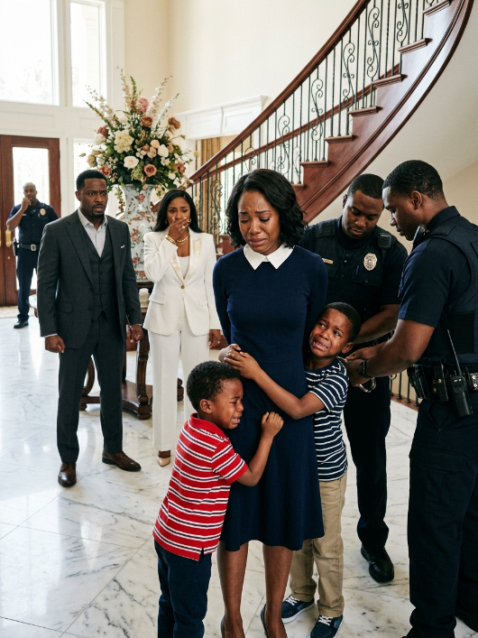 My six-year-old twin boys screamed in panic while police officers placed handcuffs on their nanny. “She st0le from this family,” my wife smirked coldly as the officers pulled the sobbing woman toward the front door.