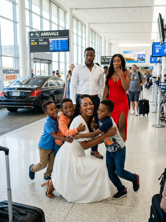 My Billionaire Ex-Husband Sat Beside Me on a Flight Just to Humiliate Me—Then Three Little Boys Ran Out of a Bentley Calling Me “Mom”