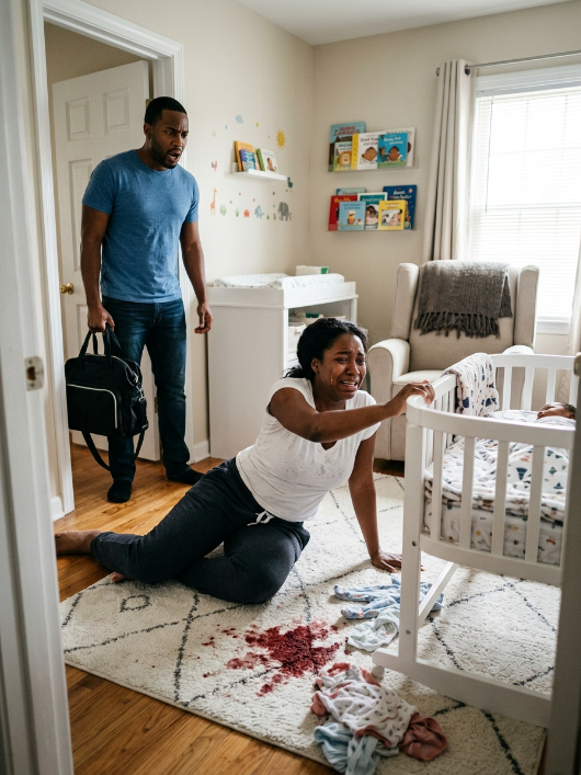 My husband left me bleeding on the nursery floor beside our newborn son while he toasted his birthday at a luxury resort. Three days later, he came home to an empty crib—and a truth that destroyed everything he thought he controlled.