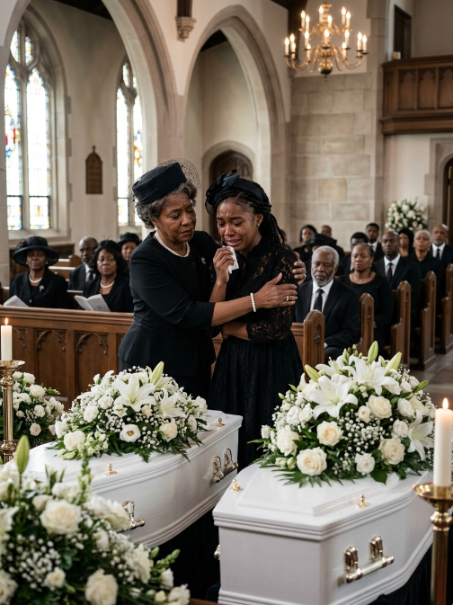 At my twin babies’ funeral, with their tiny coffins resting in front of me, my mother-in-law leaned close enough that only I could hear and hissed, “God took them because He knew what kind of mother you were.” Through my sobbing, I snapped, “Can you please shut up—just for today?” That was when she sla/pped me, sma/shed my head against the coffin, and murmured, “Stay quiet, or you’ll join them.” But what happened after that… absolutely nobody was prepared for.