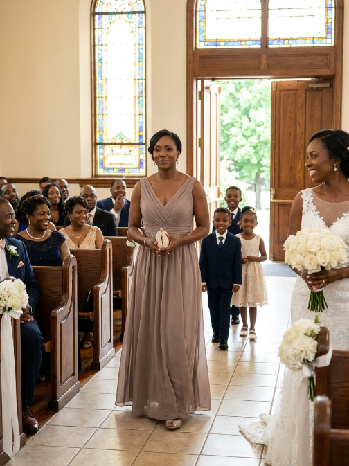 FINAL The reception was held in a ballroom beside the chapel, with tall windows overlooking a courtyard full of magnolia trees