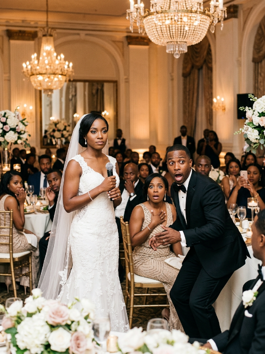 Fifteen minutes before my wedding, I found my parents sitting behind a pillar on two cheap plastic chairs, while my fiancé’s rich family filled the front row like royalty. My mother whispered, “Don’t ruin your day, sweetheart.” But something inside me went cold. I walked straight to the stage, took the microphone, and smiled at the stunned crowd. “Before I say ‘I do,’ there’s something everyone here needs to know.”