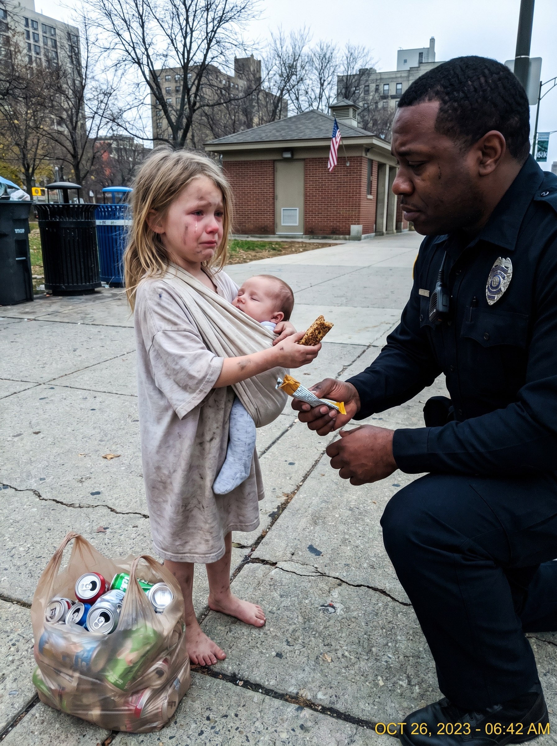 A Police Officer Thought He Was Responding to a Routine Call—Until He Found a Homeless Little Girl Collecting Trash While Carrying a Baby