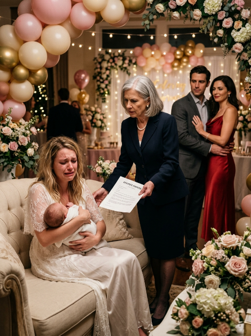 At my luxury baby shower—eight months pregnant, forty guests smiling—Victoria Ashford pressed an envelope into my hands. “Open it, Clare.” Divorce papers. Signed by Bradley. She leaned in, voice like ice: “You were never our class. He’s found someone… worthy.” My stomach tightened. The room blurred. Someone screamed. In the ambulance, I whispered to my unborn child, “They think I’m powerless.” I smiled through the pain—because they had no idea what I owned… and what I was about to take back.