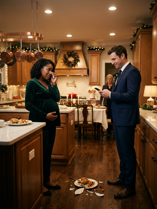 I was seven months pregnant when my mother-in-law shoved me for trying to sit down after cooking Christmas dinner alone. Blood ran down my legs. I reached for my phone, but my husband ripped it away and sneered, “I’m a lawyer. You won’t win.” I looked him dead in the eye and whispered, “Then call my father.” He laughed as he dialed—having no idea that one phone call was about to destroy everything they thought they controlled.